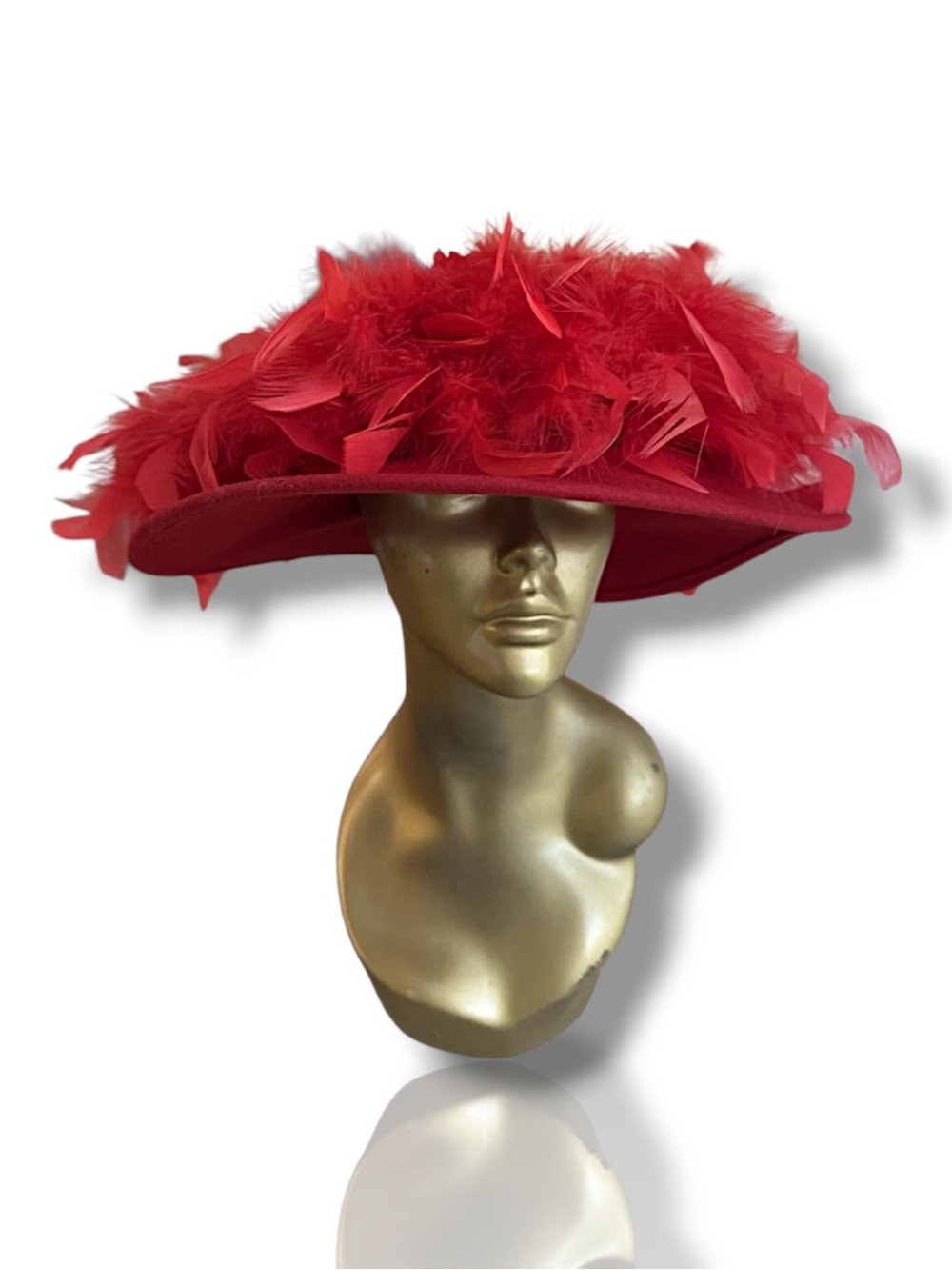 Vintage BETMAR Red Feather Wide-Brim Wool Statement Derby Hat